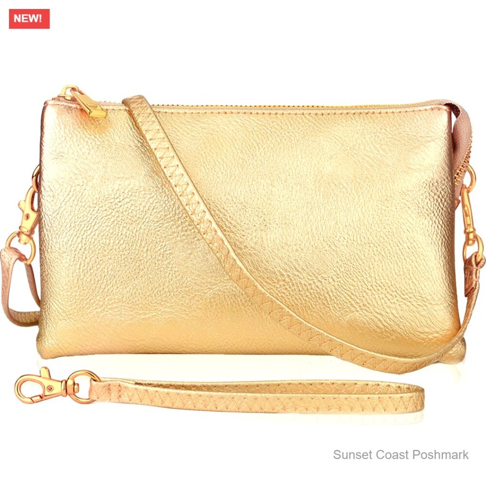 Vegan Leather Wristlet Clutch Purse with Detachable Straps Elegant Minimal Chic